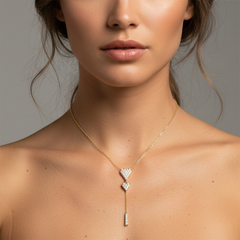 Unendliche Lariat 14K (oder 18k auf Anfrage) Gelbgold Herz Halskette