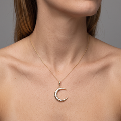 Five Diamond Moon 14K (or 18k upon request) Yellow Gold Pendant Necklace