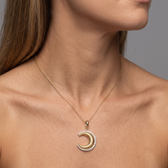Diamond Edge Moon 14K (or 18k upon request) Yellow Gold Charm Pendant Necklace