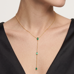 Pear Cut Emerald Drops 14K (or 18k upon request) Yellow Gold Lariat Necklace