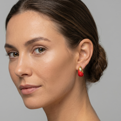 Bold Red Enamel 14K (or 18k upon request) Yellow Gold Teardrop Stud Earrings