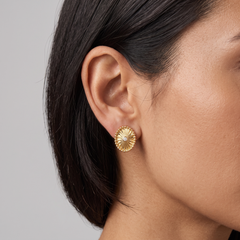Radiant Beaded 14K (or 18k upon request) Yellow Gold Oval Diamond Stud Earrings