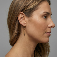 Bezel Diamond 14K (or 18k upon request) Yellow Gold Threader Earrings