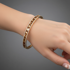Diamond Round 14K (or 18k upon request) Yellow Gold Cute Bangle Bracelet