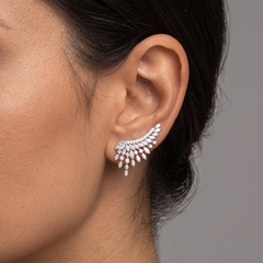 2.20ctw Natural Diamond Wing Shape 18K Gold Ear Crawler Earrings
