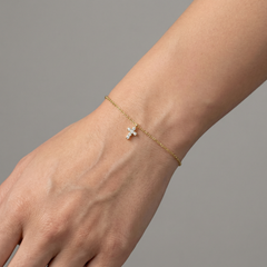 Diamond Cross Charm 14K (or 18k upon request) Yellow Gold Bracelet