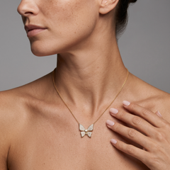 Diamond Pave Butterfly 14K Yellow Gold Pendant Necklace