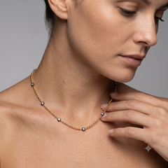 Diamond Ball Chain 14K Yellow Gold Station Necklace