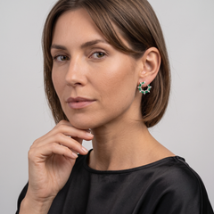 8.70ct Emerald & Marquise Diamond 14K Yellow Gold Halo Hoop Earrings