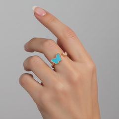 Butterfly Turquoise Enamel 14K (or 18k upon request) Yellow Gold Open Ring