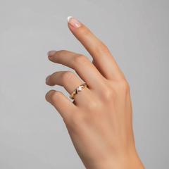 Mini Heart Band Pave 14K (or 18k upon request) Yellow Gold Diamond Accent Ring