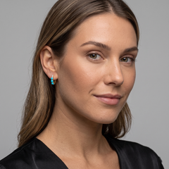 Turquoise Diamond 14K (or 18k upon request) Yellow Gold Huggies Earrings