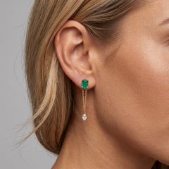 Subtle Elite Green 18K Yellow Gold Diamond Drop Earrings