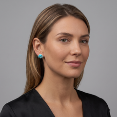 Sunbeam Cluster 14K (or 18k upon request) Yellow Gold Turquoise Diamond Earrings