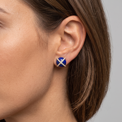 Charm Lapis Pearl 14K (or 18k upon request) Yellow Gold Diamond Stud Earrings
