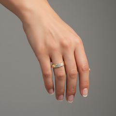 Geometric Pave Diamond 14K (or 18k upon request) Yellow Gold Bar Ring