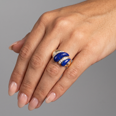 Statement Ring 14K (or 18k upon request) Yellow Gold Lapis Diamond Ring