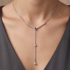 Pure Blue Sapphire 14K (or 18k upon request) Yellow Gold Diamond Lariat Necklace