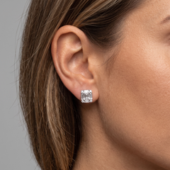 Asscher Cut 14K (or 18k upon request) White Gold Diamond Stud Earrings
