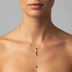 Shine Black Enamel 14K (oder 18k auf Anfrage) Gelbgold Lariat Halskette