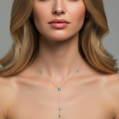 Turquoise Enamel Flower 14K (or 18k upon request) Yellow Gold Lariat Necklace