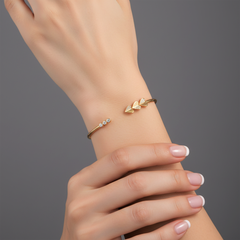 Open Heart 14K (or 18k upon request) Yellow Gold Leaf Diamond Bangle Bracelet