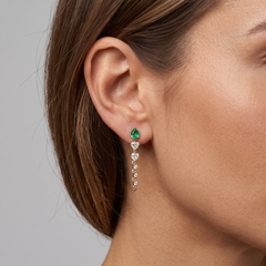 Emerald Trillion 14K (18k upon request) Yellow Gold Diamond Chain Drop Earrings