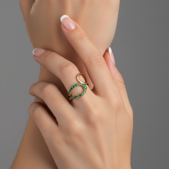 Open Emerald Pave Teardrop 14K (or 18k upon request) Yellow Gold Swirl Ring