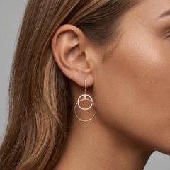 Double Circle Diamond 14K (or 18k upon request) Yellow Gold Drop Huggie Earrings