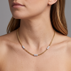 Cuban Link Chain Pave Bars 14K (18k upon request) Yellow Gold Diamond Necklace