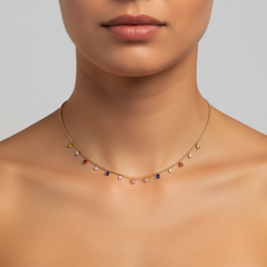 Blue Sapphire & Diamond Crescent Moon 14K Yellow Gold Necklace