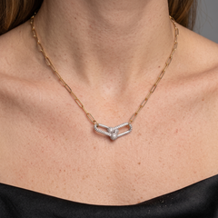 Pave Double Loop 14K (or 18k upon request) Yellow Gold Paperclip Chain Necklace