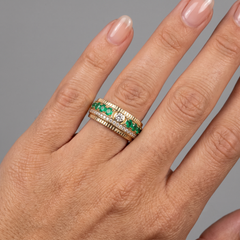 Double Row Emerald 14K (or 18k upon request) Yellow Gold Diamond Ring