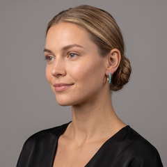 22 Turquoise Diamond 14K (or 18k upon request) Yellow Gold Topaz Hoops Earrings