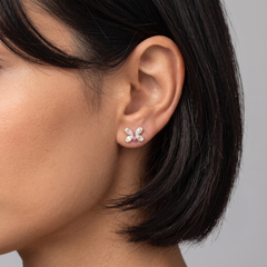 Butterfly Stud Ruby 14K (or 18k upon request) Yellow Gold Diamond Wings Earrings