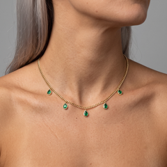 Emerald Teardrop Charms 14K (or 18k upon request) Yellow Gold Chain Necklace