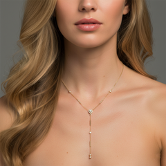 Charm Diamond 14K (or 18k upon request) Yellow Gold Lariat Necklace