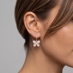 Marquise Center 14K (18k upon request) Yellow Gold Pave Butterfly Drop Earrings