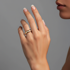 Contemporary Wide Band 14K (or 18k upon request) Yellow Gold Flush Diamond Ring
