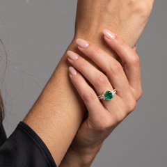 Emerald Halo Diamond 14K (or 18k upon request) Yellow Gold Statement Ring
