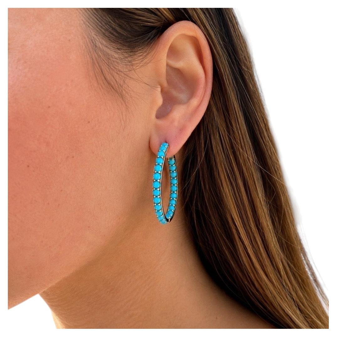 Pendientes de aro de oro amarillo de 14 quilates con diamantes turquesa de 5,50 quilates en venta