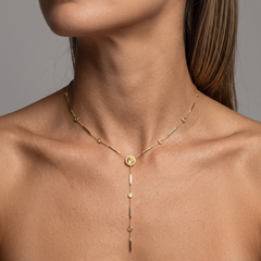 Lariat Bezel 14K (or 18k upon request) Yellow Gold Set Accents Necklace