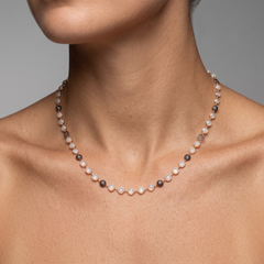 2.02ct Black Diamond & Mother of Pearl 14K Yellow Gold Station Necklace