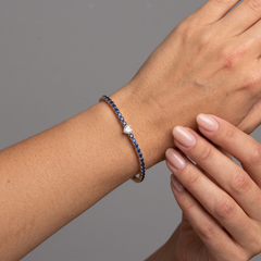 Blue Orbit 14K (or 18k upon request) Gold Slim Sapphire Diamond Accent Bracelet
