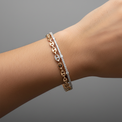 Motif Bangle 14K (or 18k upon request) Gold Chain Diamond Pave Bracelet