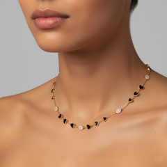 Diamond Black 14K (or 18k upon request) Yellow Gold Enamel Station Necklace