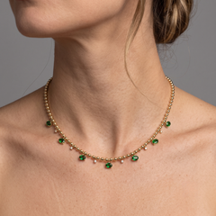 13 Round Green Diamond 14K (or 18k upon request) Yellow Gold Station Necklace