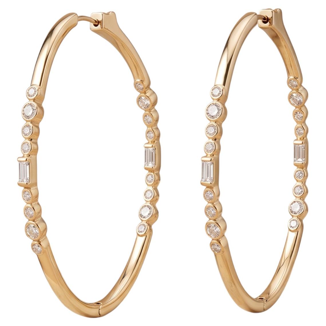 Golden Passion 14K (or 18k upon request) Yellow Gold Hoops Diamond Earrings