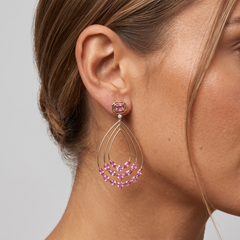 Pink Sapphire 14K (or 18k upon request) Yellow Gold Teardrop Chandelier Earrings