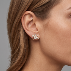 Marquise Diamond 14K (or 18k upon request) Yellow Gold Five Petal Stud Earrings